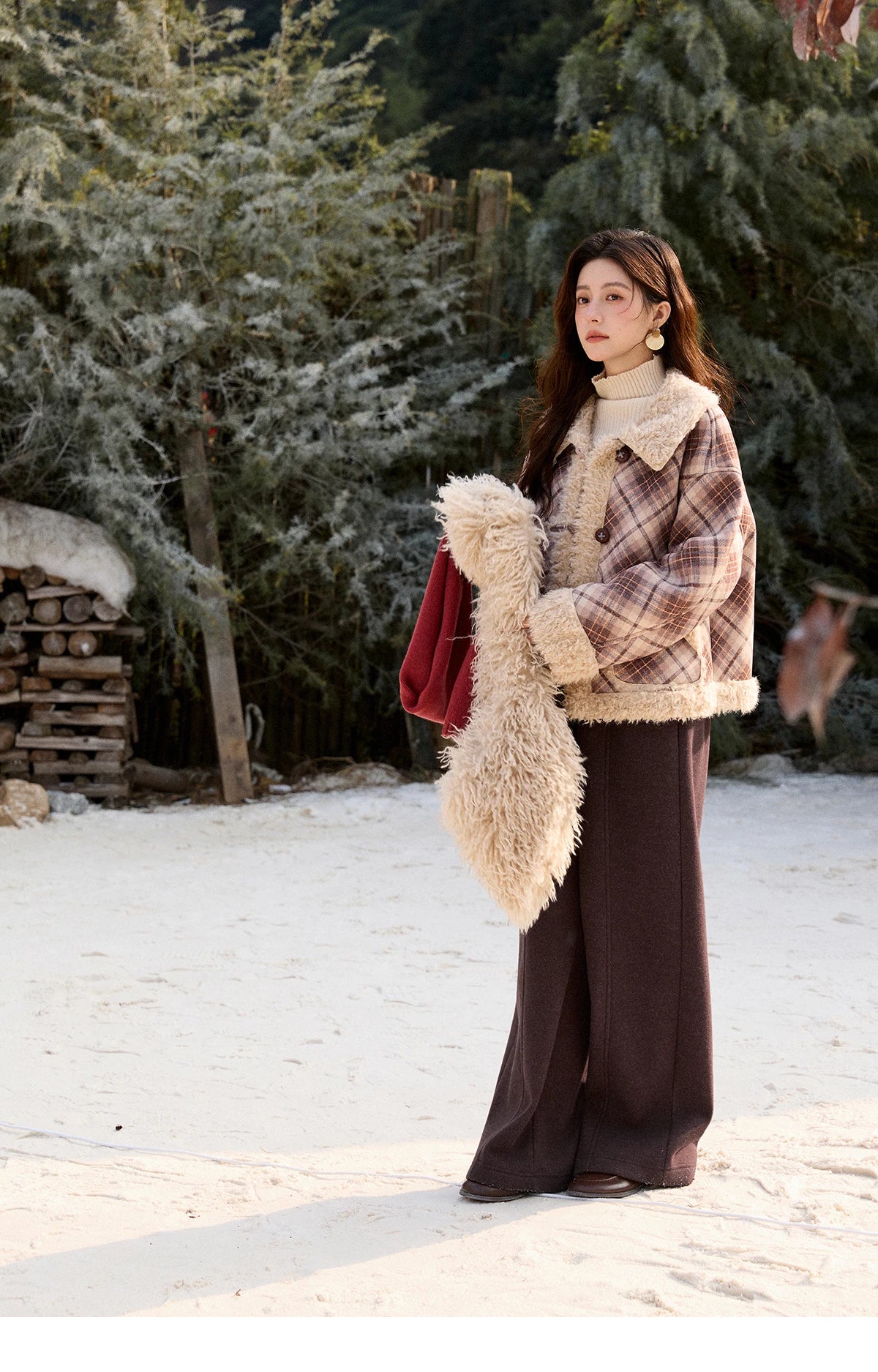 MISHOW High Waist Wide Leg Pants Fleece Warm Knit MXE92K1127