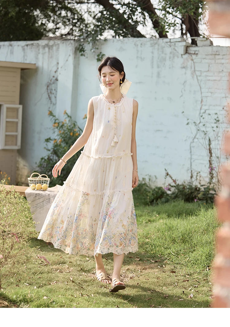 Mishow Mushroom Edge O-Neck Lace Up Tassel Dress MXE36L2253