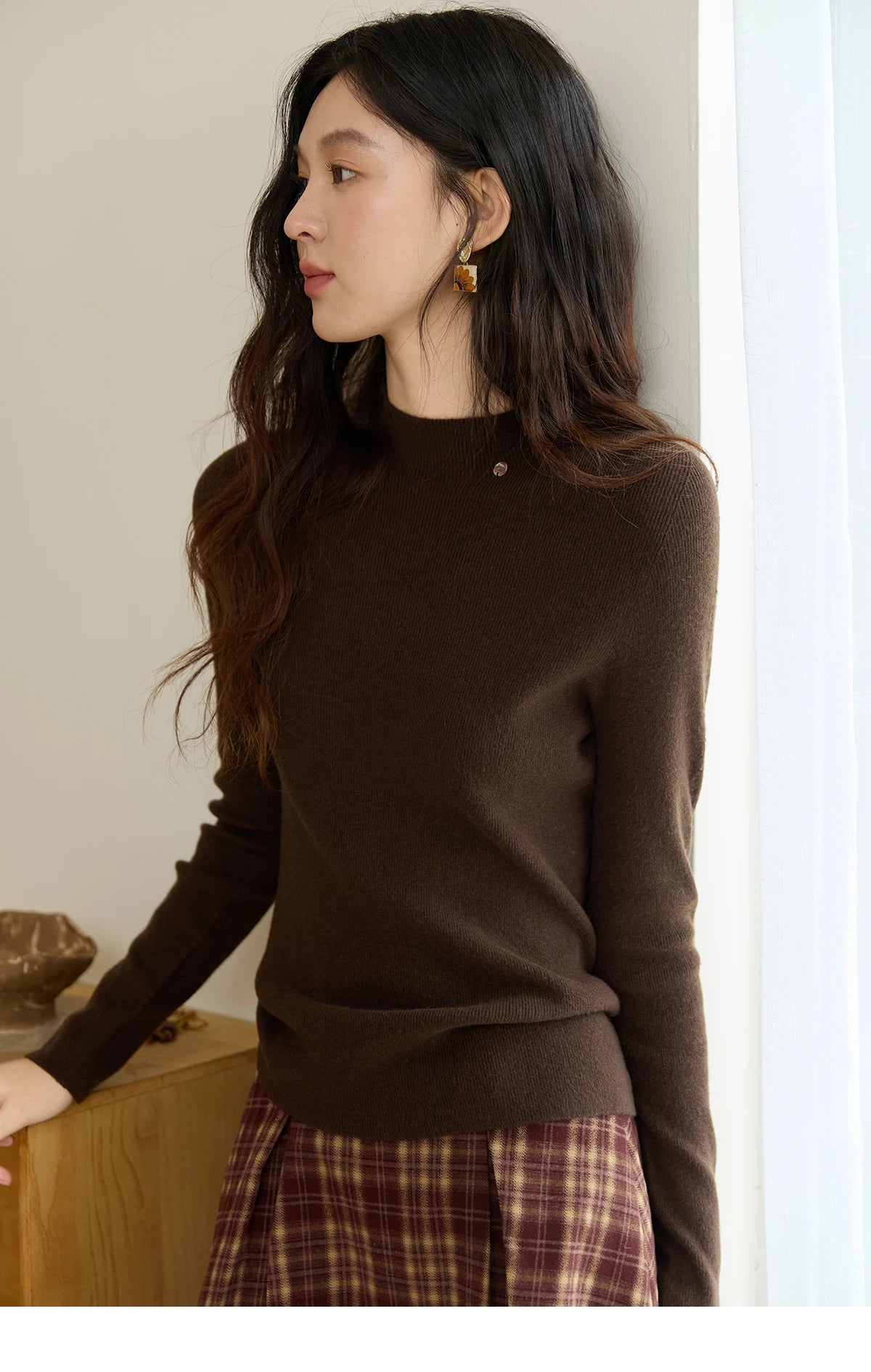 Mishow Minimalist Mock Neck Slim Pullover MXE48Z2583