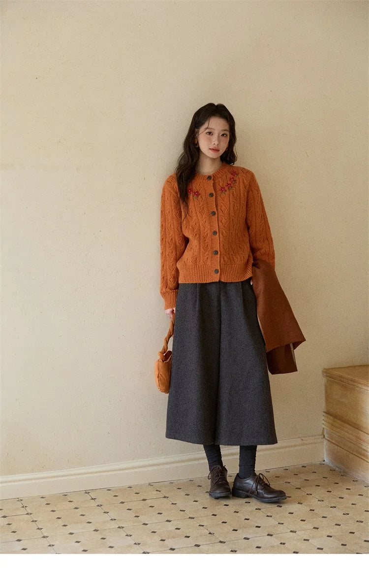 MISHOW Gray Wool Wide-Leg Pants High-Waisted Cropped MXE90K1128