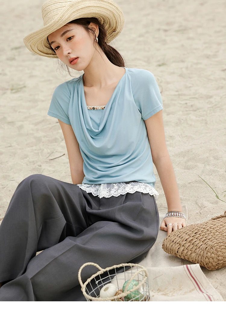 Mishow Swing Collar Shell Ribbon Tee MXE33T0524