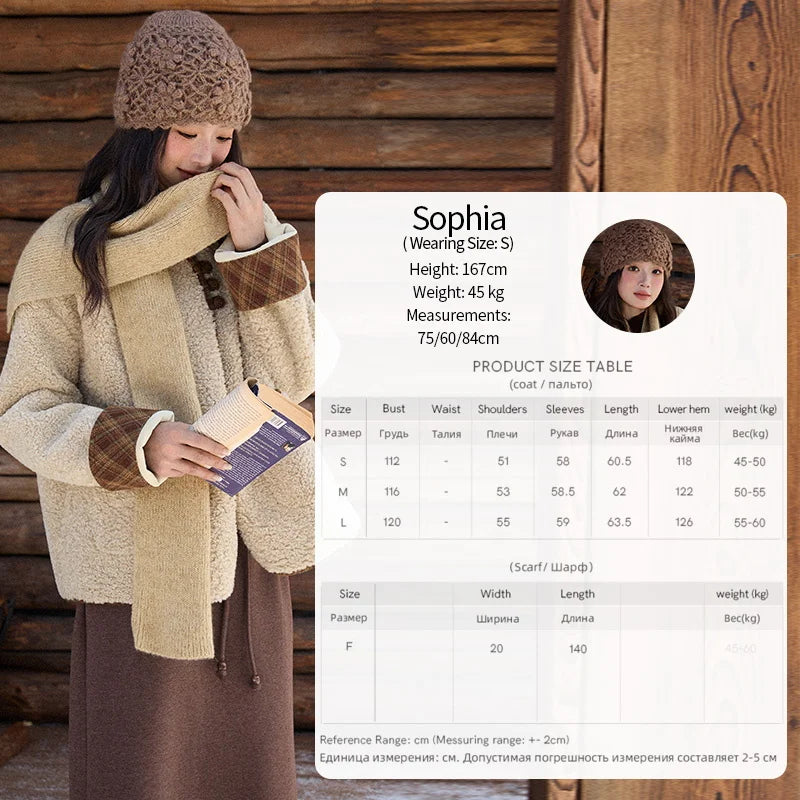 Mishow Plaid Patchwork Lamb Wool Round Neck Coat MXE90W0923