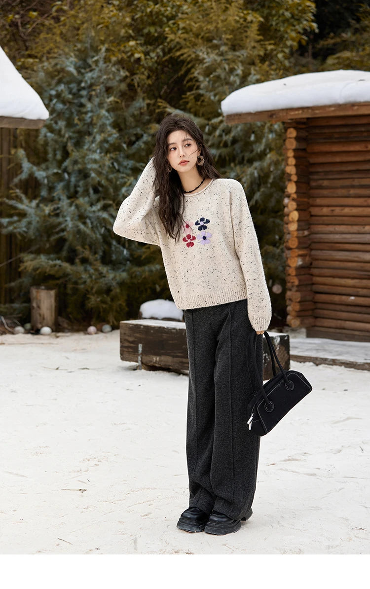 Mishow Wool Blend Flower Color Dots O-Neck Pullover MXD56Z1066