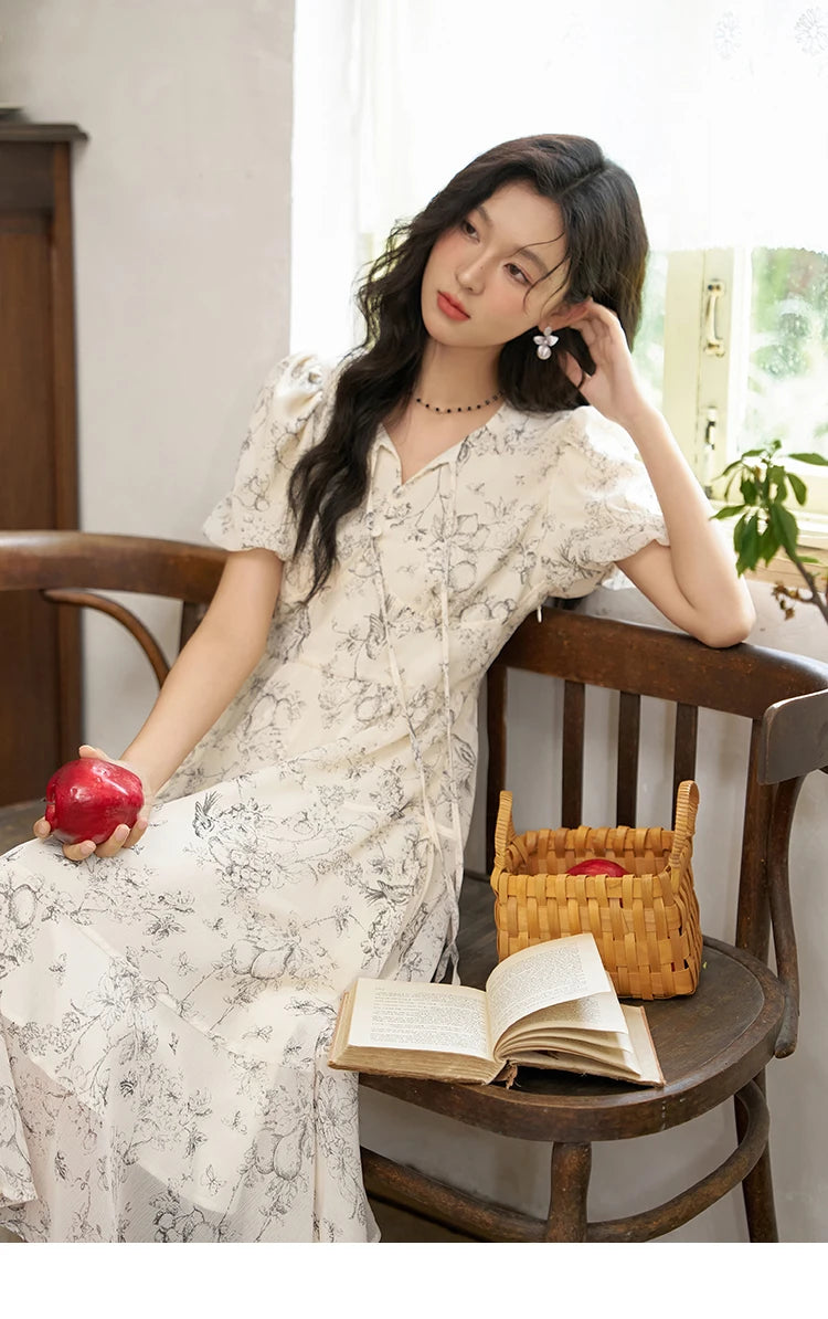 MISHOW Floral Print Lace-Up Chiffon Dress MXD27L1841