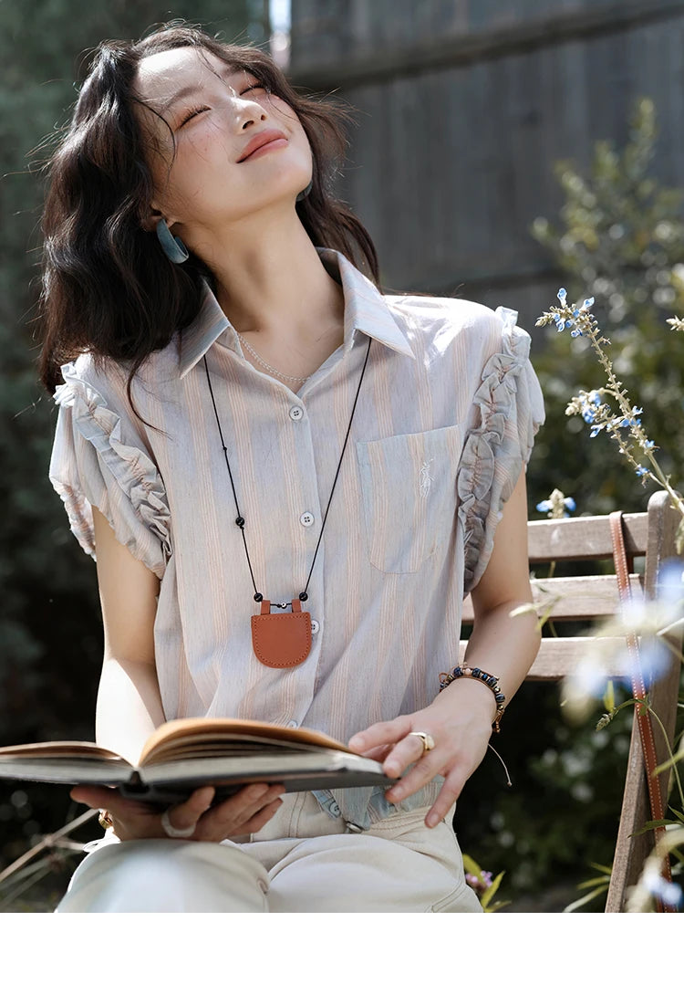 MISHOW Striped Short Sleeve Shirt Turn-Down Collar MXE38C2347