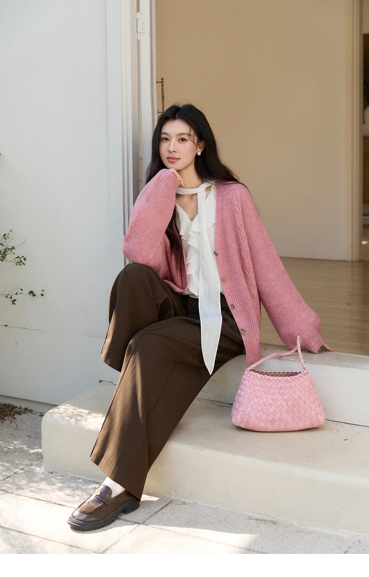 Mishow Dusty Pink V-Neck Knitted Cardigan MXF11Z2898