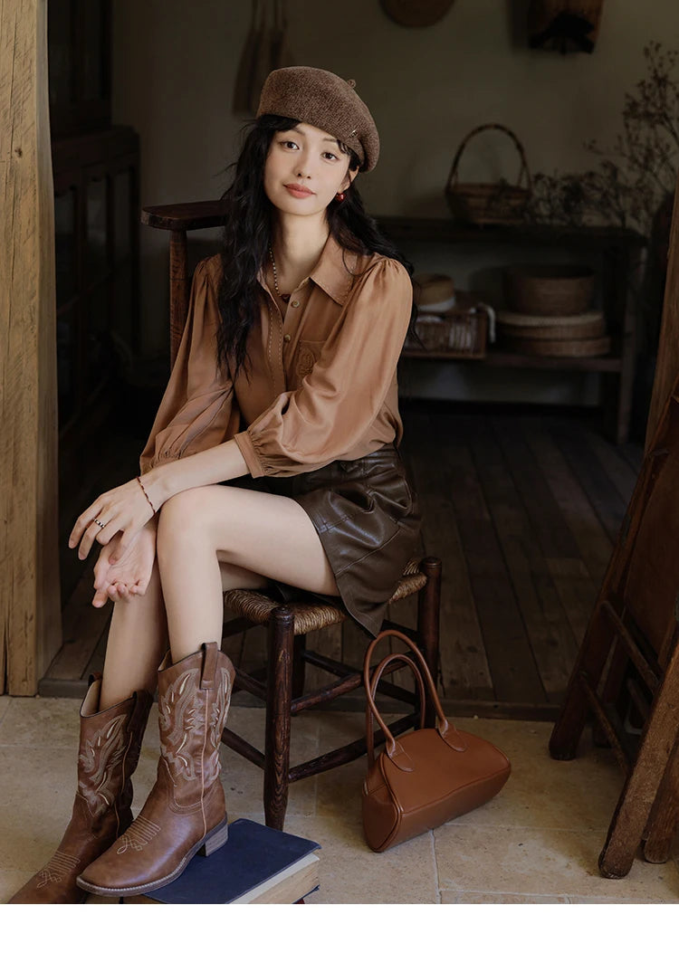 MISHOW Retro Long Sleeve Shirt Lantern Sleeve Embroidery MXD41C0287
