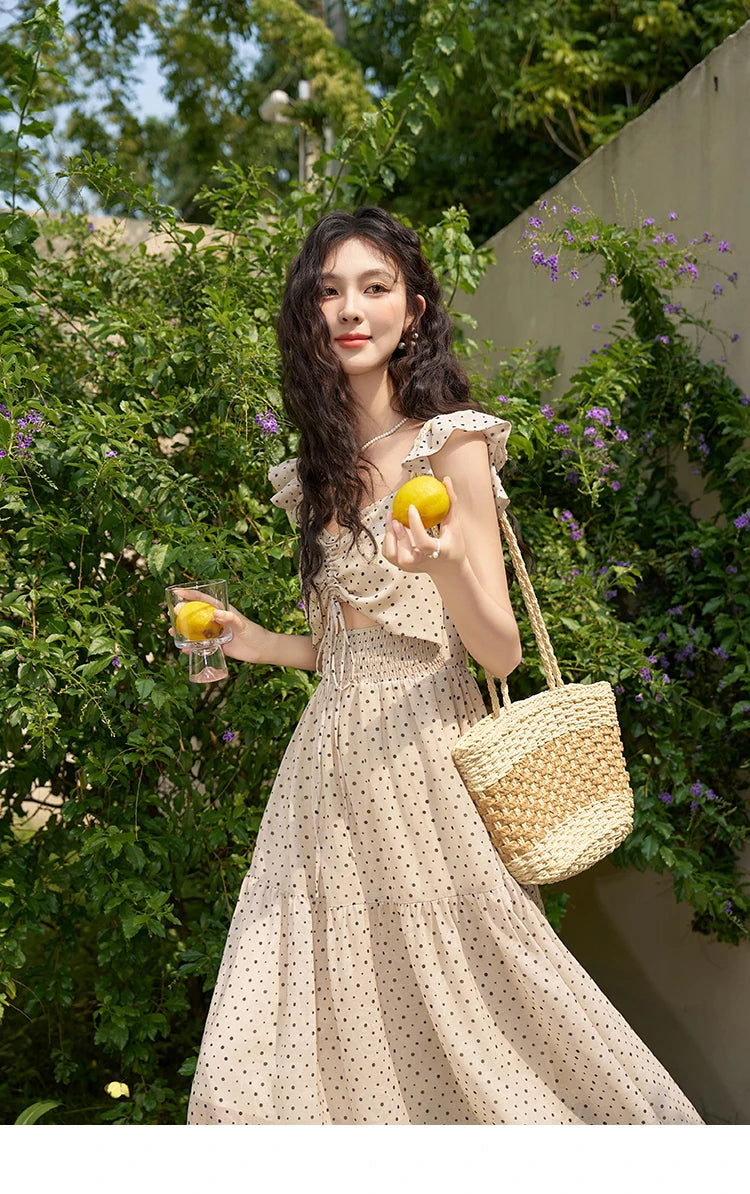 Mishow Polka Dot Flying Sleeve Fake Two-Piece Dress MXD28L1902
