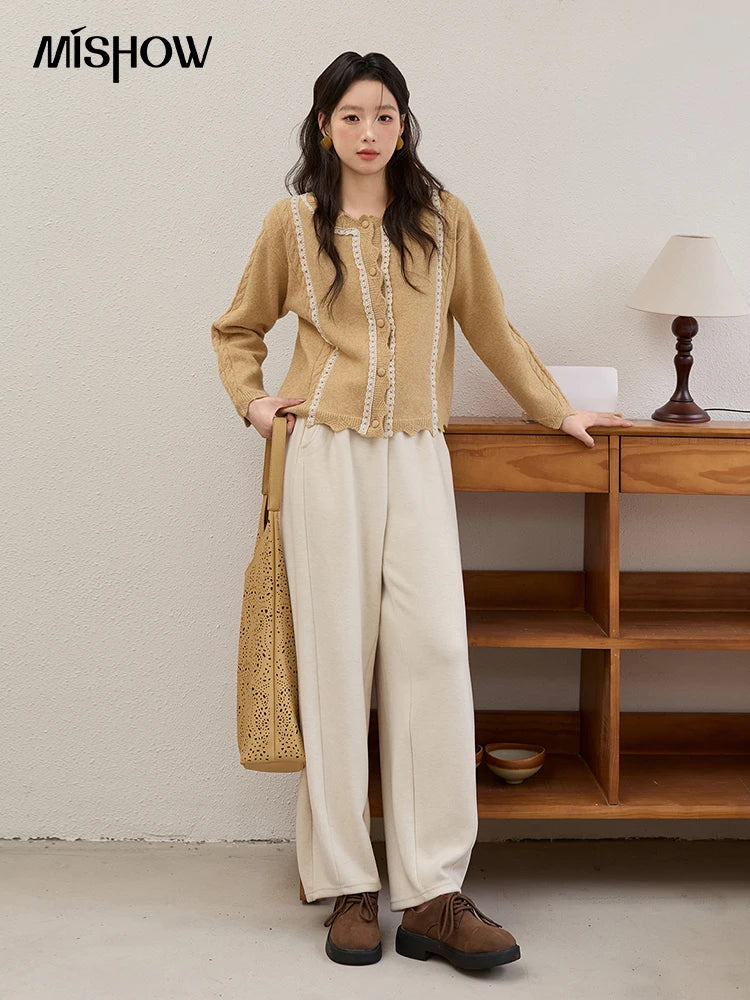 Mishow Yellow Lace Stitching Cable Knit Cardigan MXE51Z2546
