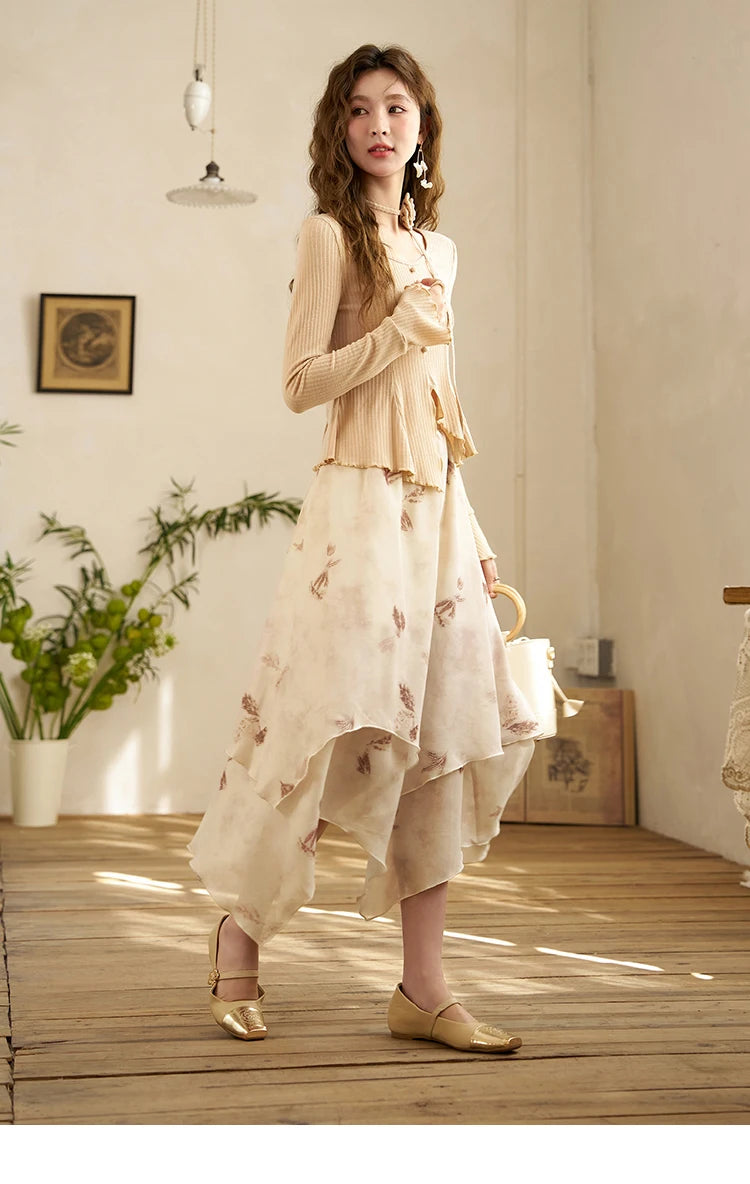 MISHOW Long Flowy Skirt Irregular High Waist A-Line Print Zipper MXD11B0215