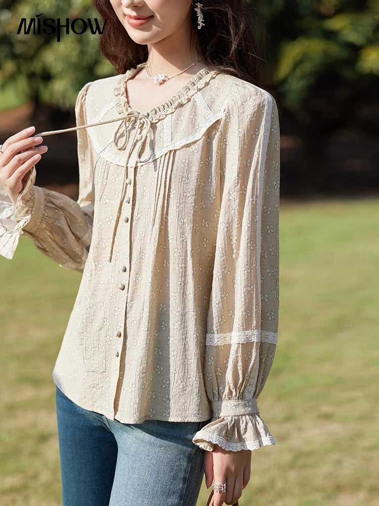 MISHOW Floral Round Neck Shirt Ruffled Collar Petal Sleeve MXE14X1729