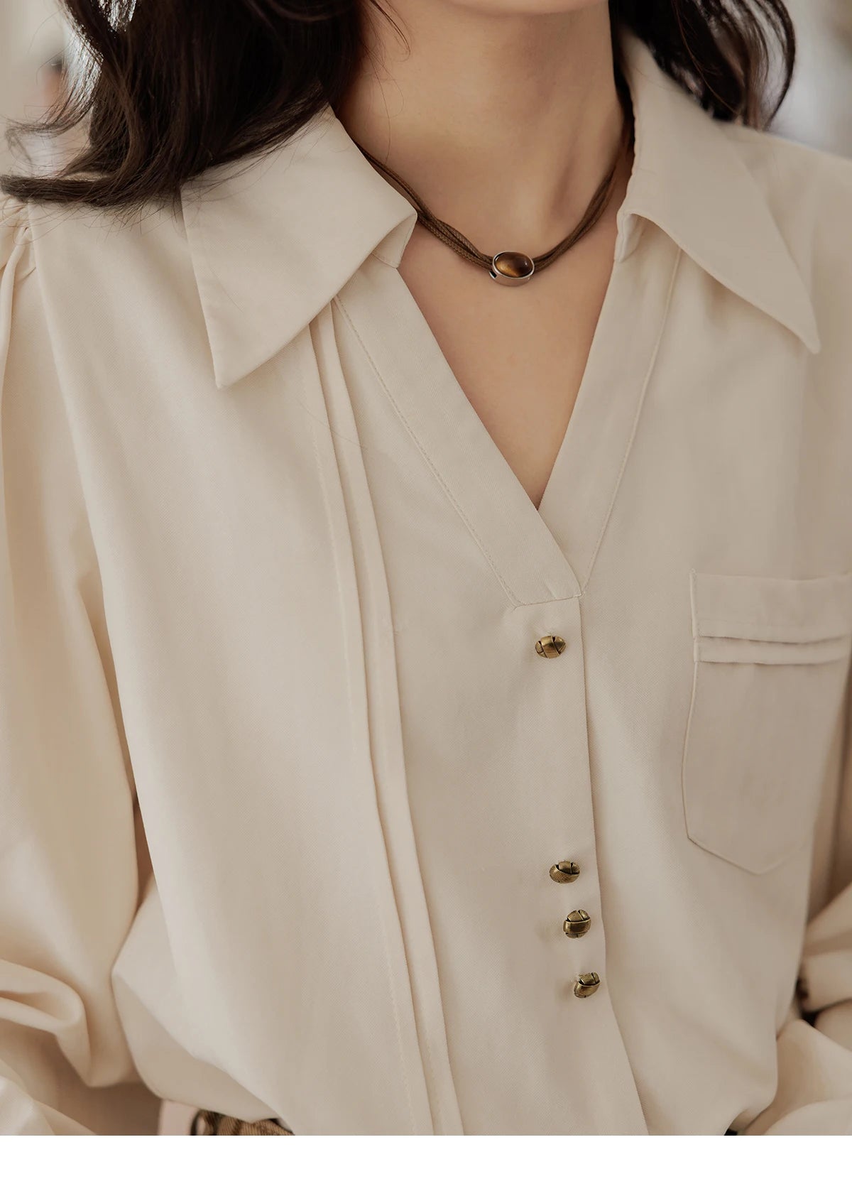 MISHOW French Lapel V-Neck Shirt Retro Button Pockets MXD43C0306
