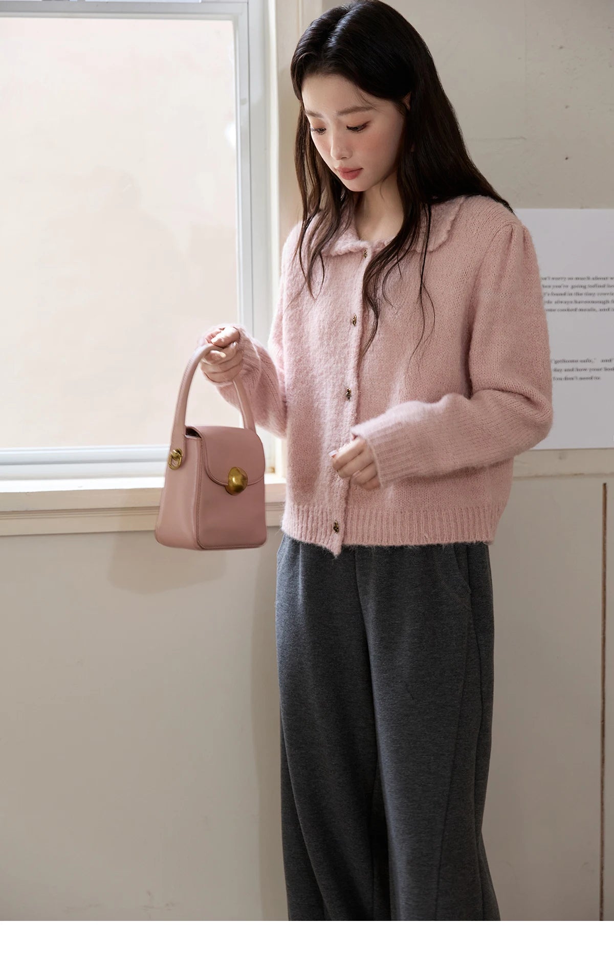 Mishow Pink French Turn-Down Collar Cardigan MXE48Z2569