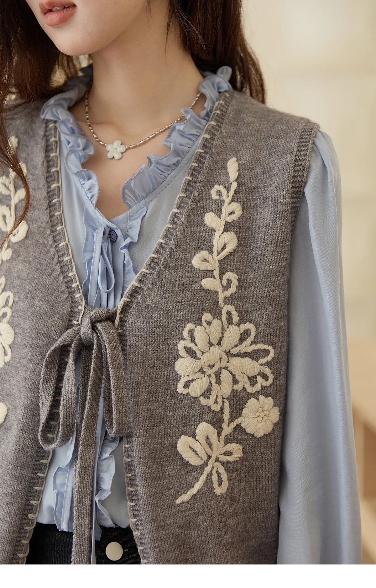 Mishow Embroidered V-Neck Tie Vest MXE45Z1397