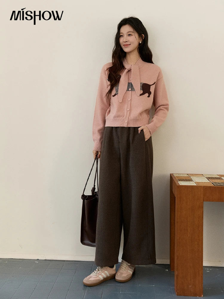 Mishow Pink Dachshund Pattern Bow Collar Cardigan MXE94Z2997