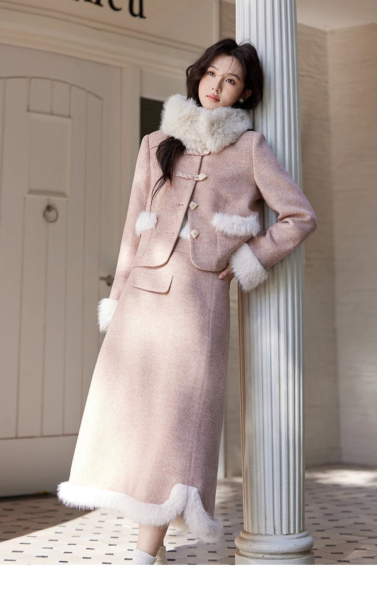 Mishow New Chinese Tweed Coat & Midi Skirt Set MXD54W0583
