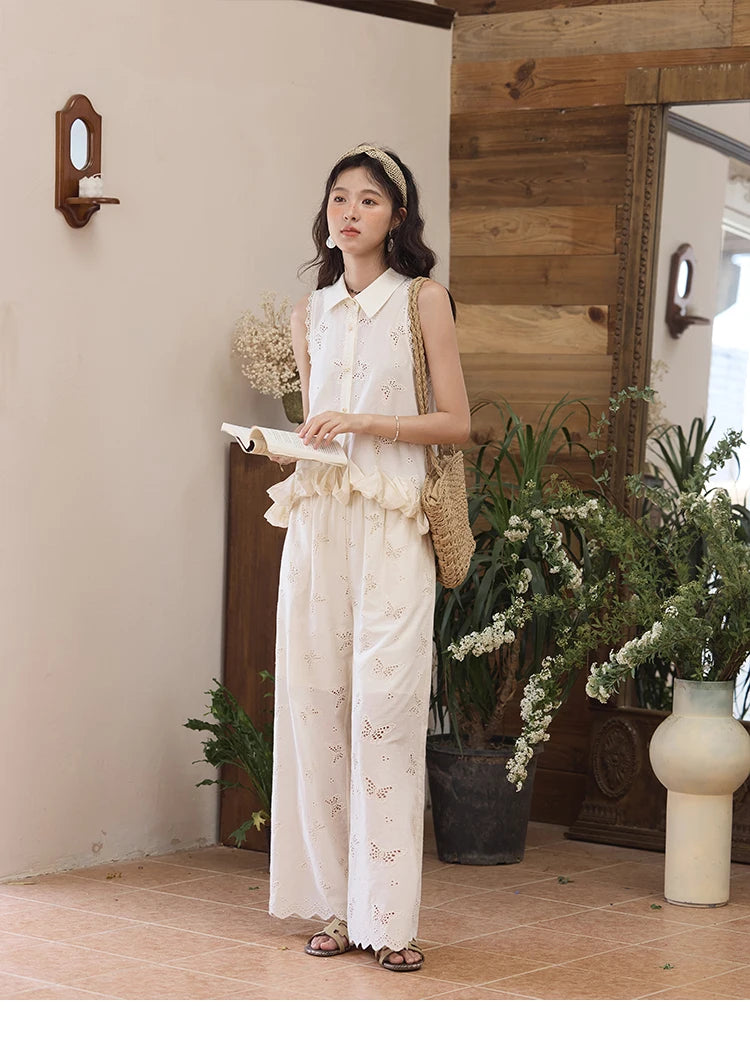 MISHOW Cotton Butterfly Hollow Lace Shirt with Tube Top MXE34X1808