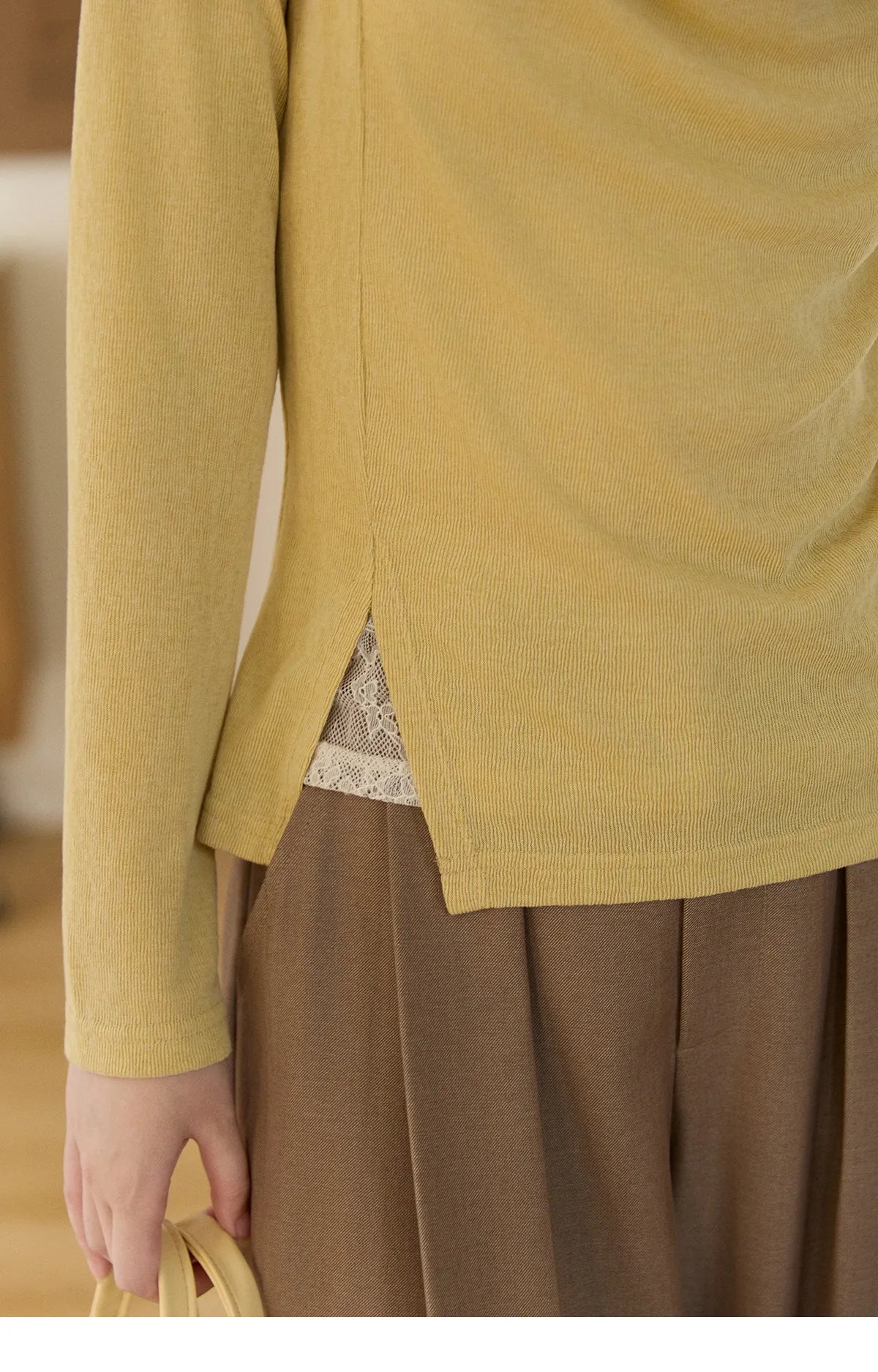 Mishow Yellow Lace Splicing Ribbon Collar Top MXF108Z1030