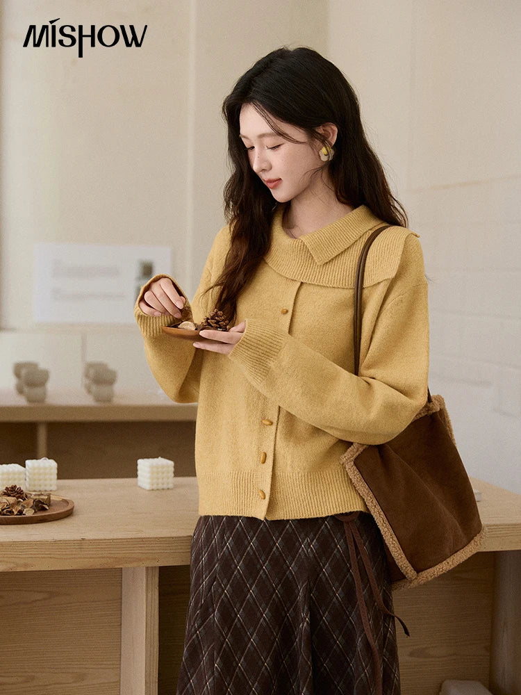 Mishow Mustard Yellow Asymmetric Collar Dropped Sleeve Cardigan MXE93Z2936