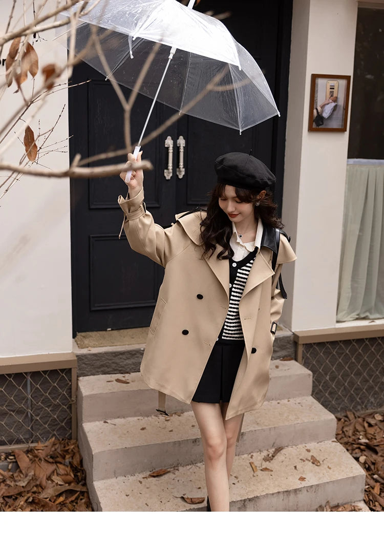 Mishow Polo Collar Patchwork Long Trench Coat MXB33W0399