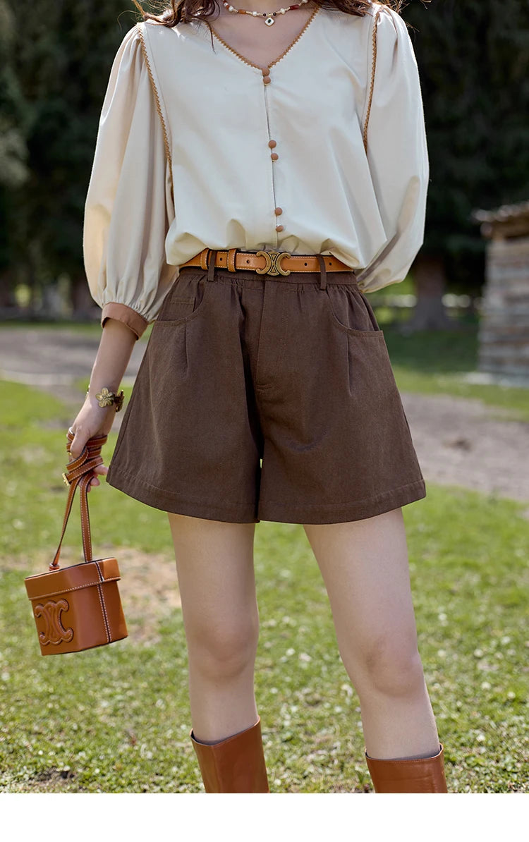 Mishow High Waist Loose Straight Leg Shorts MXD41K0721