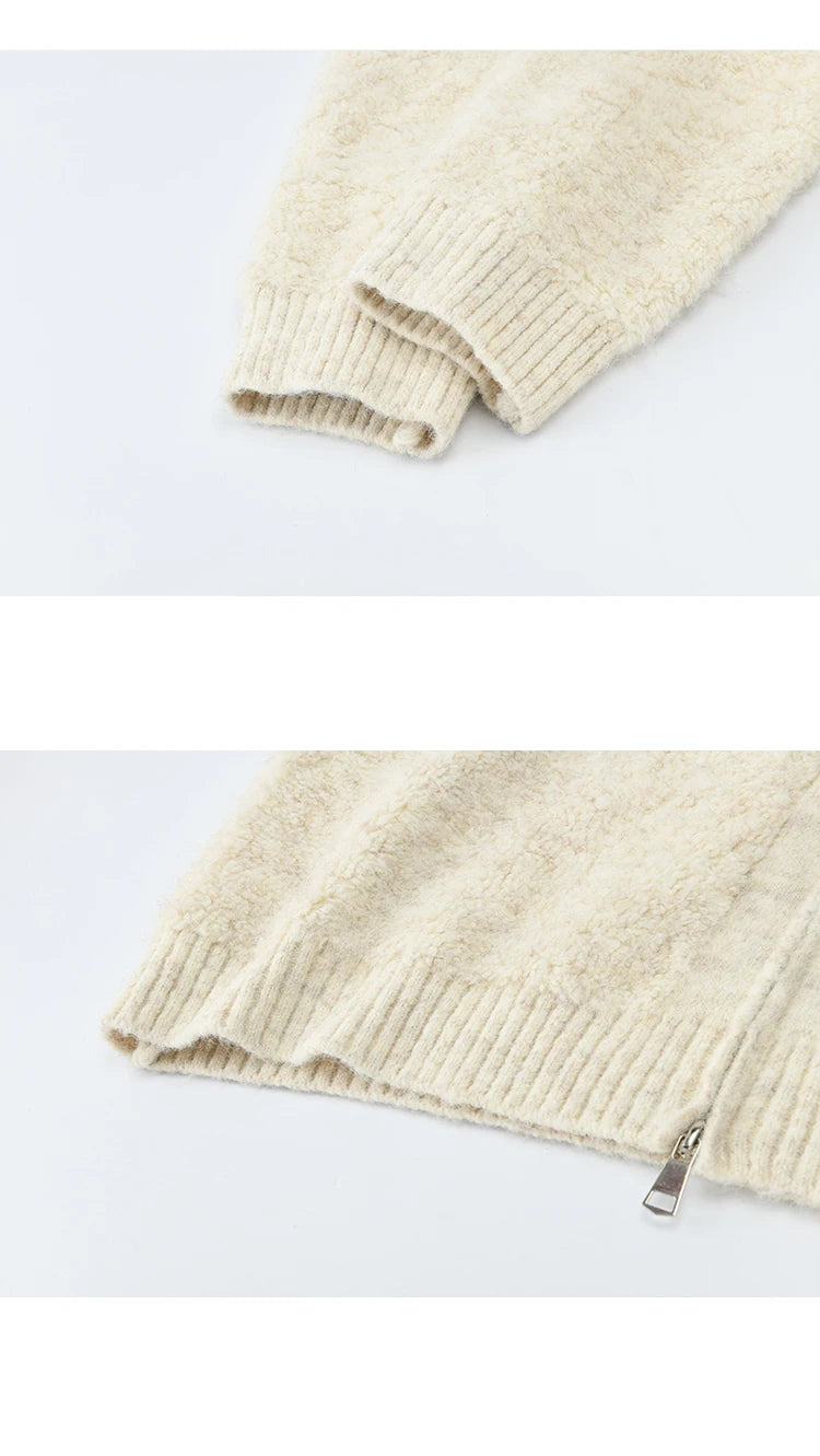 Mishow Beige Fur Hood Zipper Cardigan MXE94Z2963