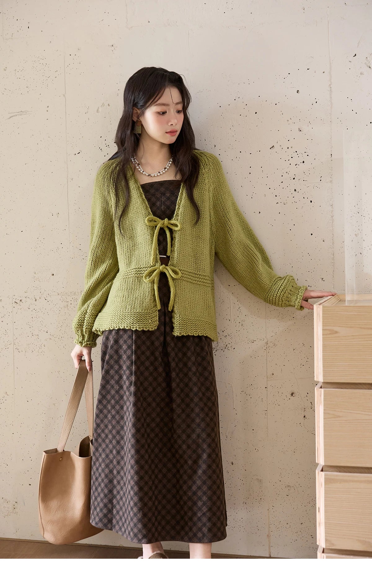 Mishow Avocado Green Lantern Sleeve Lace-Up Cardigan MXE51Z2694