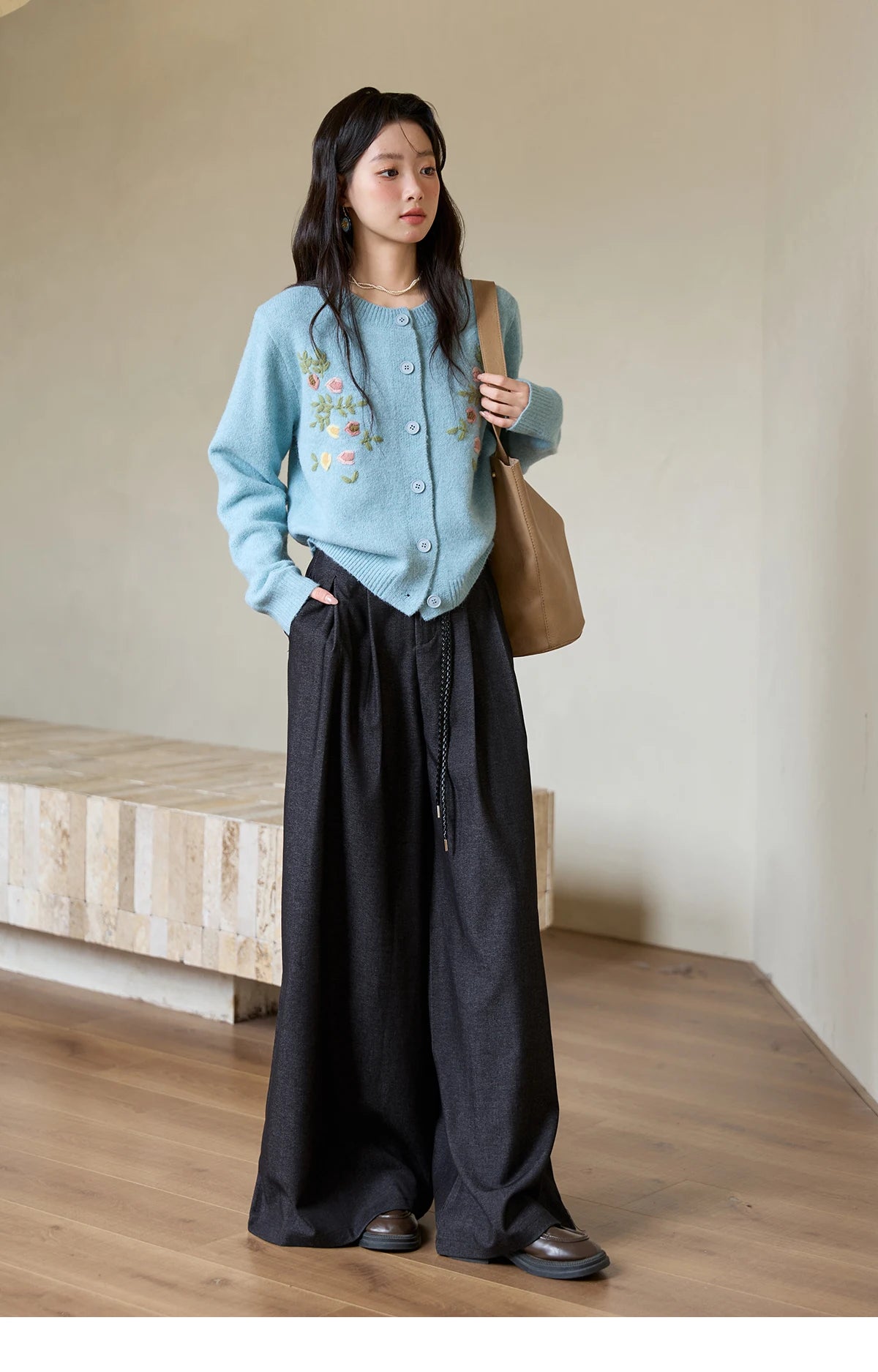 Mishow Blue Floral Embroidered Wool Cardigan MXE51Z2695