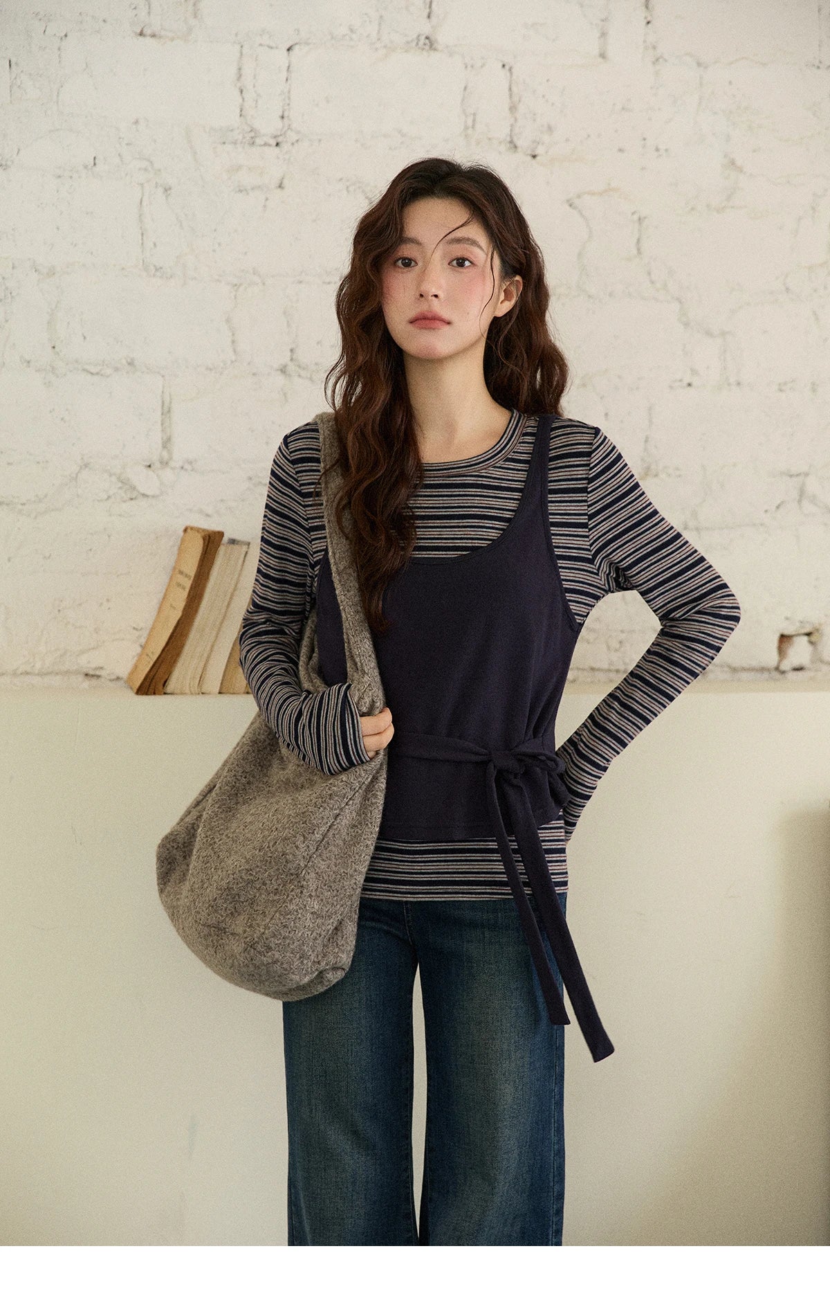 Mishow Striped Top & Tie-Waist Camisole Set MXE87T1430