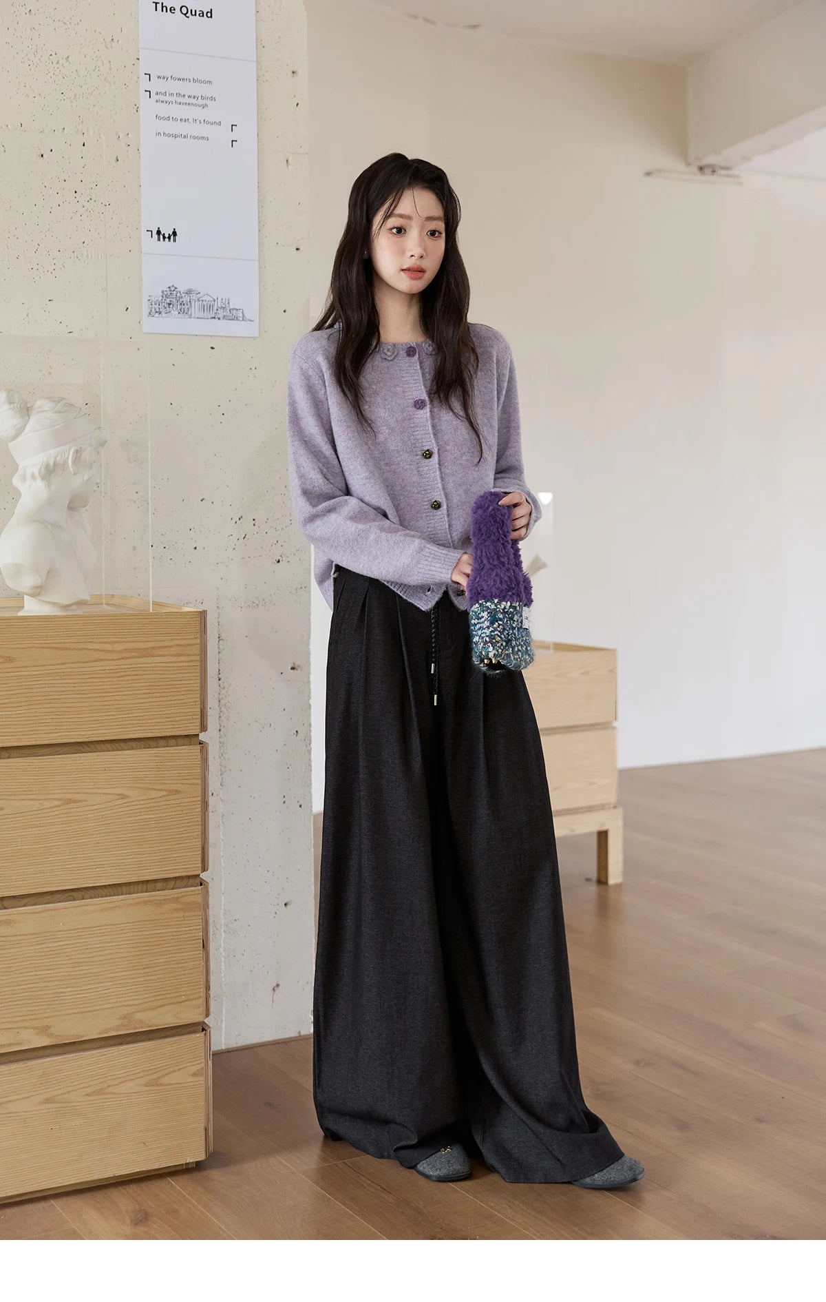MISHOW Gray Wide-Leg Pants Lace-Up High Waist Slim MXE51K1106