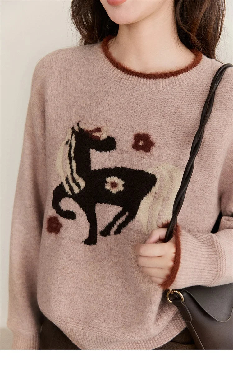 Mishow Horse Pattern Faux Mink Fur Cuff Sweater MXE94Z2863