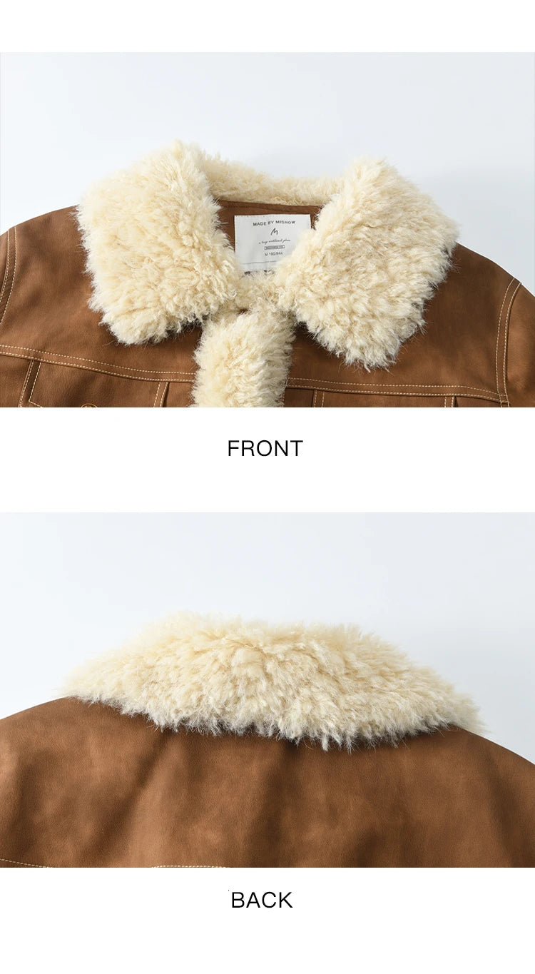 Mishow Leather Fur Lamb Wool Spliced Jacket MXD56W0538