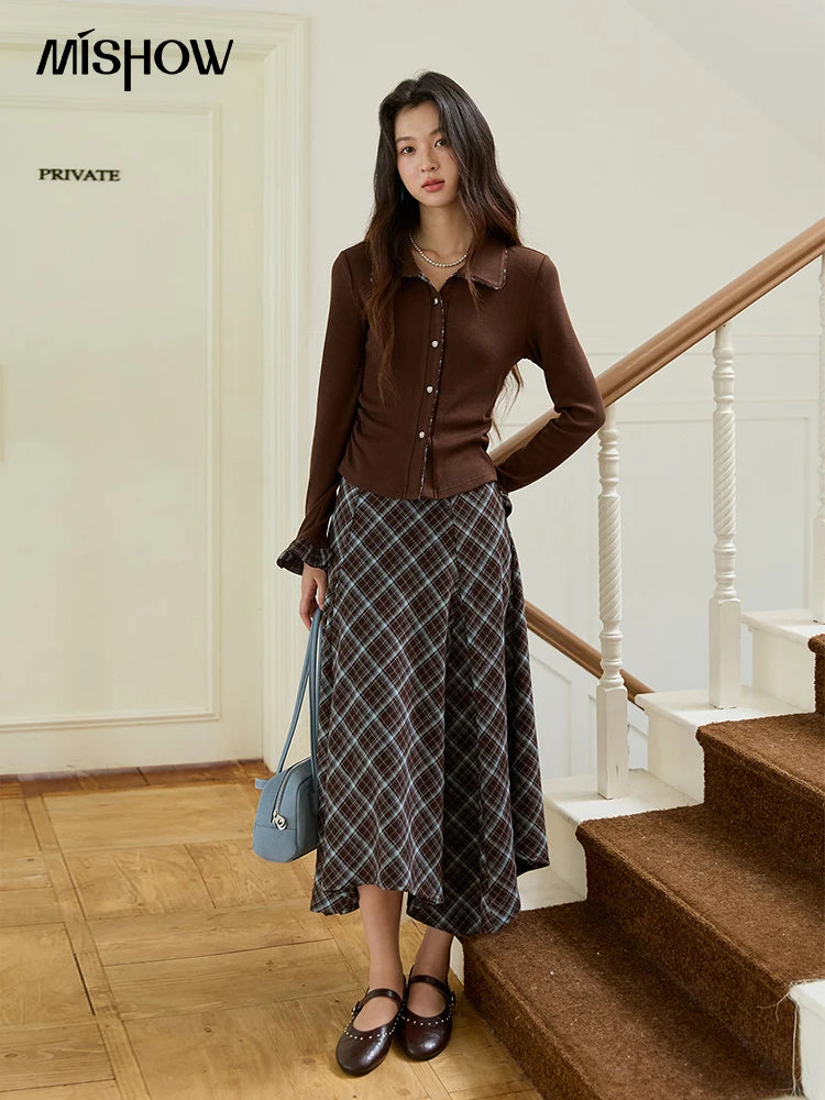 MISHOW Irregular Plaid Skirt Contrasting High Waist A-LINE MXE47B2436