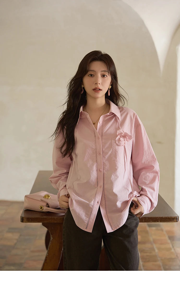 MISHOW Cotton Shirt Petal Ribbon Button Long Sleeve MXE41C2349