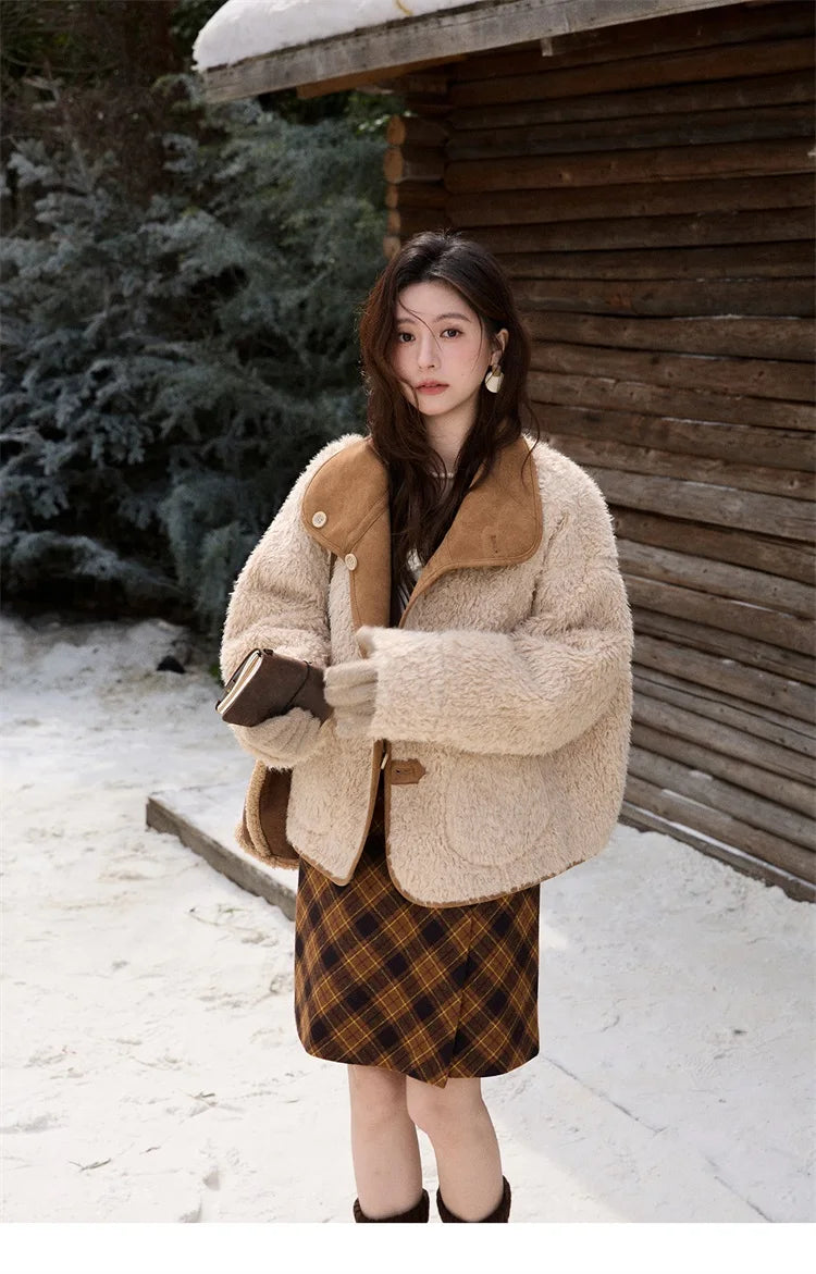 MISHOW Double Sided Lamb Wool Coat Lapel Pockets MXE91W1015