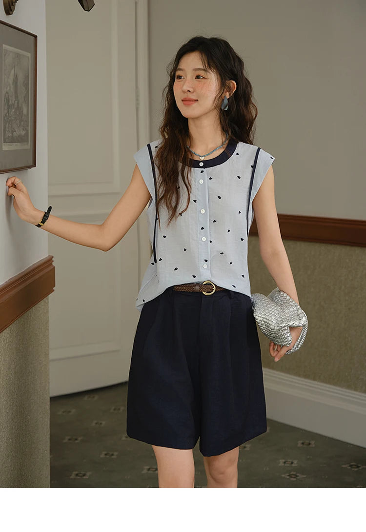 Mishow Sleeveless Button Shirt & High Waist A-Line Shorts Set MXE37T0656