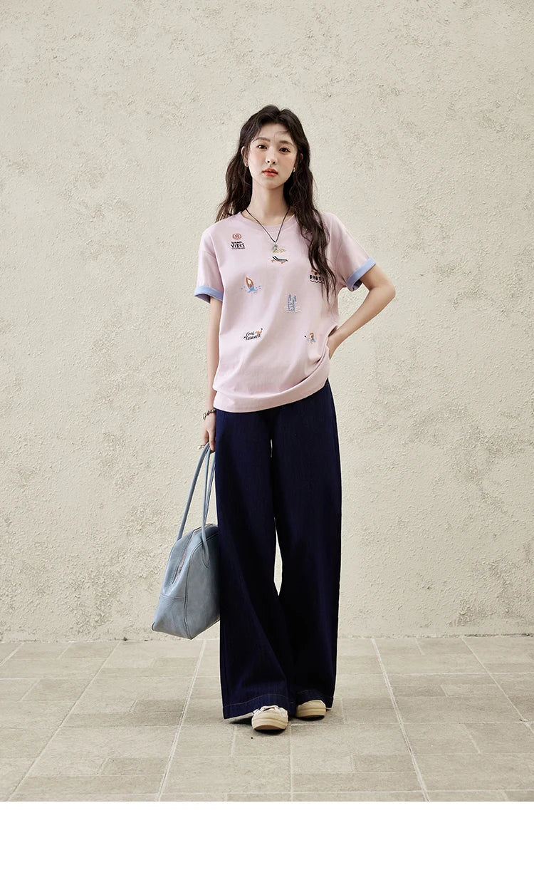 Mishow Embroidered Cartoon Round Neck Tee MXE16T0506