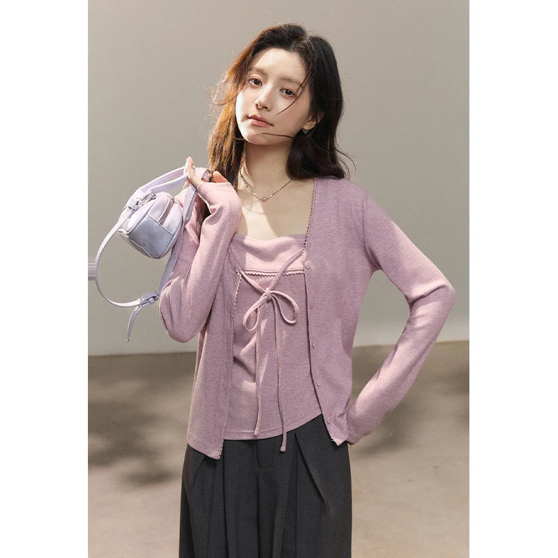 Mishow Purple Lace-Up Cardigan & Camisole Set MXF13Z2998