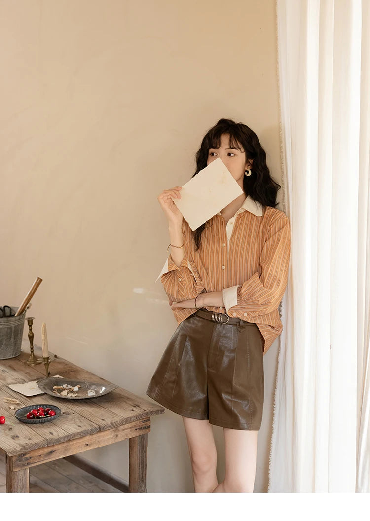 MISHOW Loose Striped Shirt Contrasting Lapel Patchwork MXD41C0286