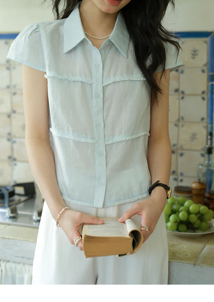 MISHOW Turn-Down Collar Button Shirt Edge Splicing Short Sleeve MXE39C2363