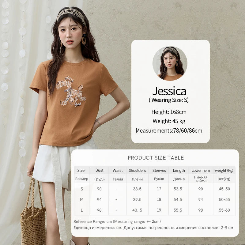 Mishow Cartoon Print Loose Embroidery Tee MXE31T0550