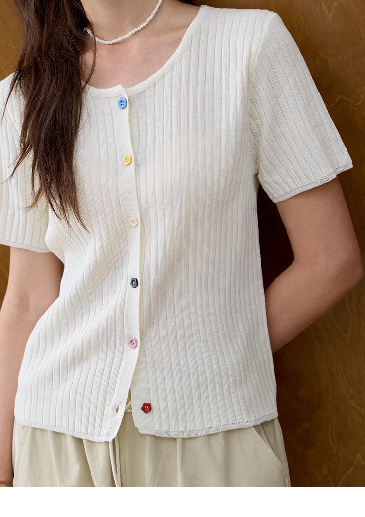 Mishow Short Sleeve Round Neck Summer Cardigan MXE34Z1268