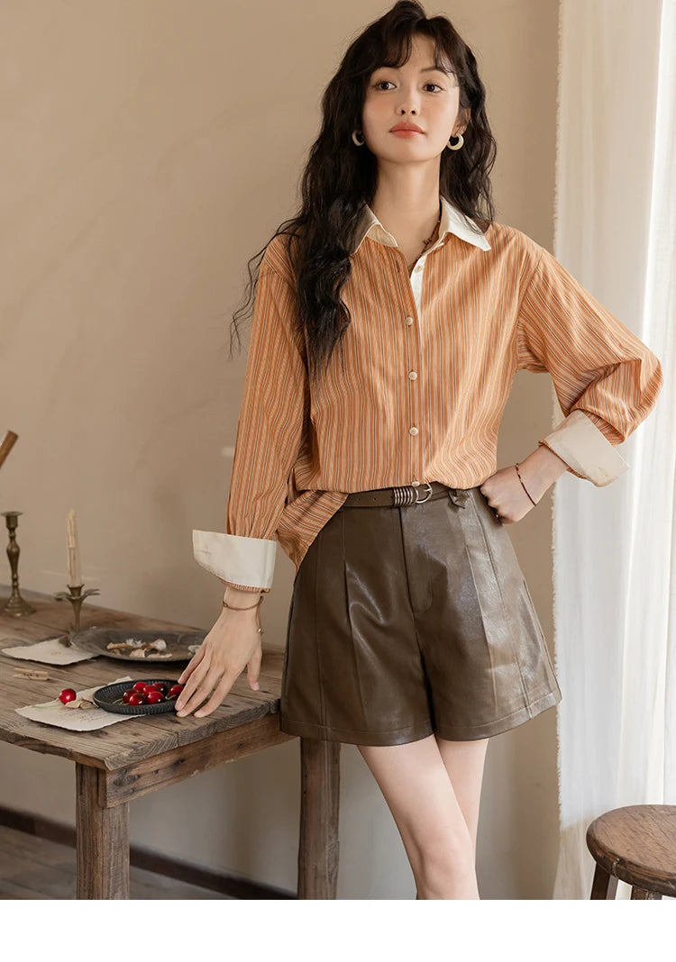 MISHOW Loose Striped Shirt Contrasting Lapel Patchwork MXD41C0286