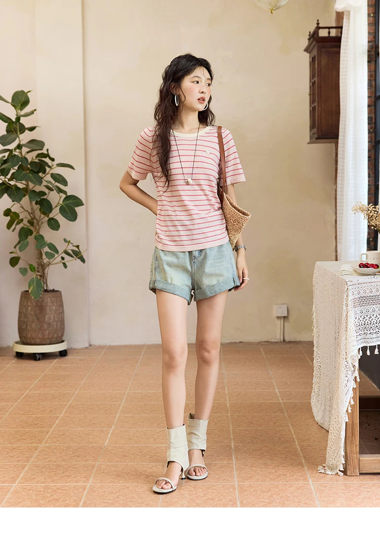 Mishow Retro Light Blue Washed Wide Leg Denim Shorts MXE35K0944