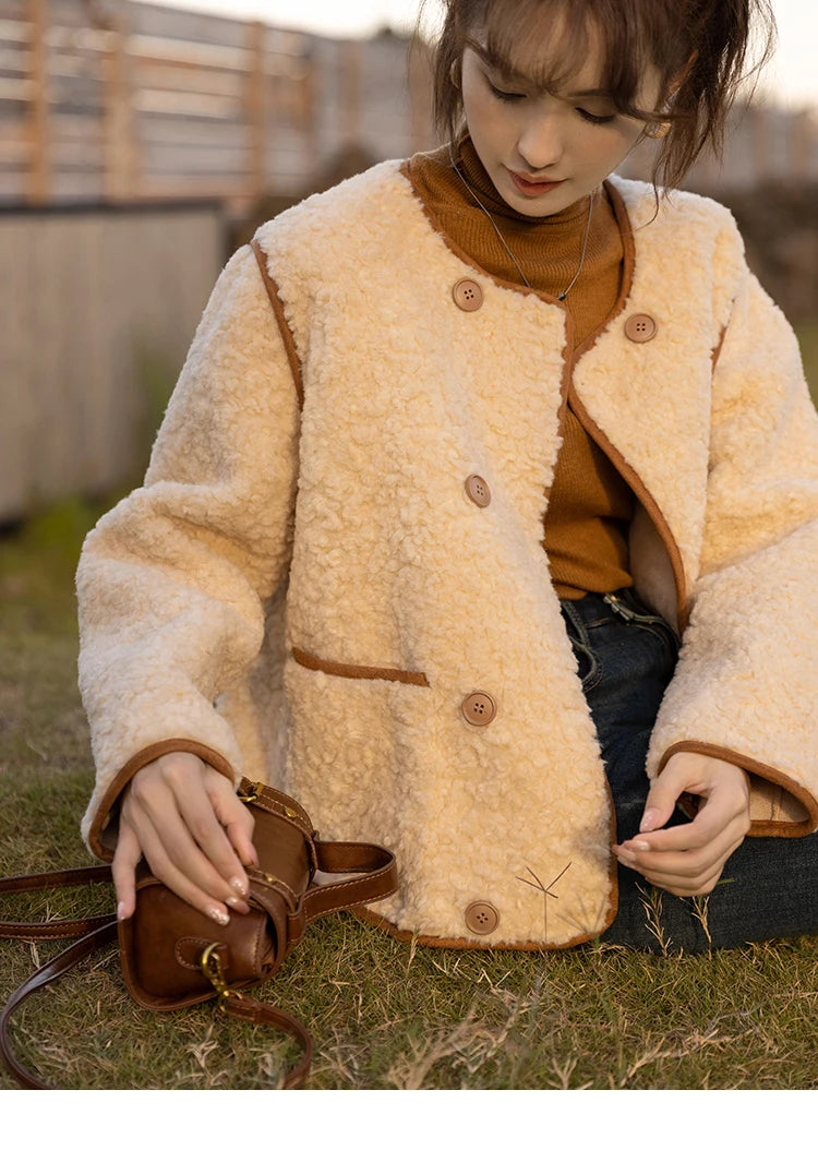 MISHOW Lamb Wool Coat Double Breasted French Lambswool MXB45W0850