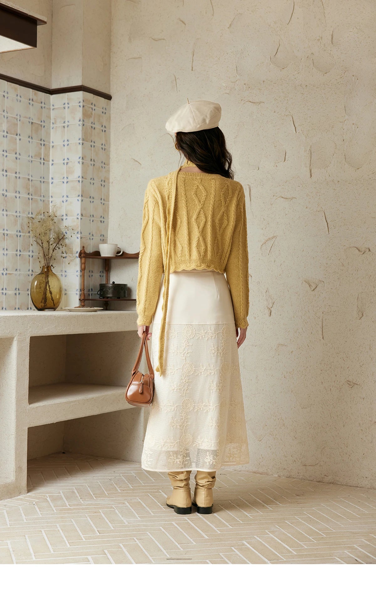 MISHOW Romantic Lace Wave Knit Sweater with Belt MPD42Z0736