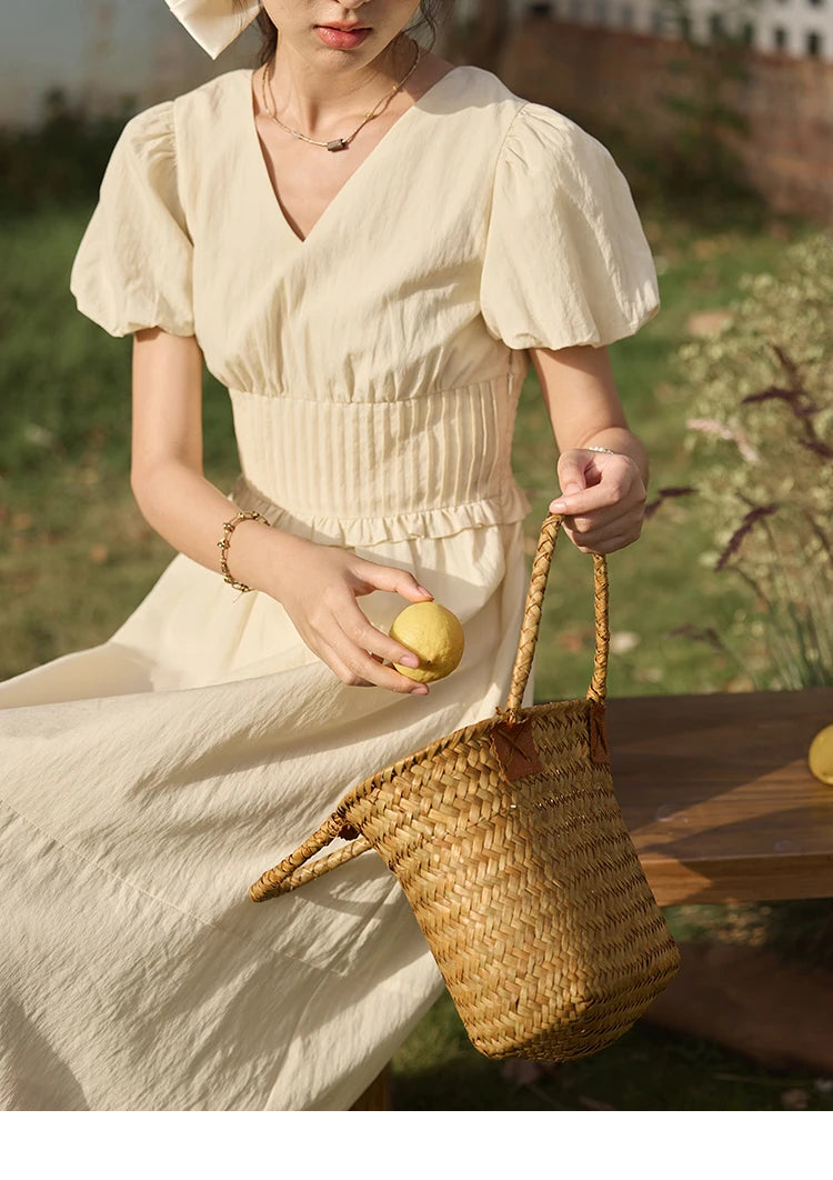 Mishow French Puff Sleeve V-Neck Cotton Dress MXE34L2288