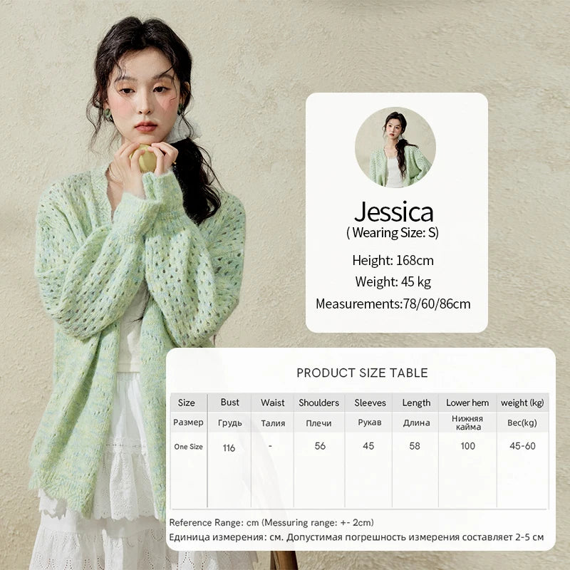 Mishow Green Hollow Out Wave Neck Cardigan MXE12Z1212