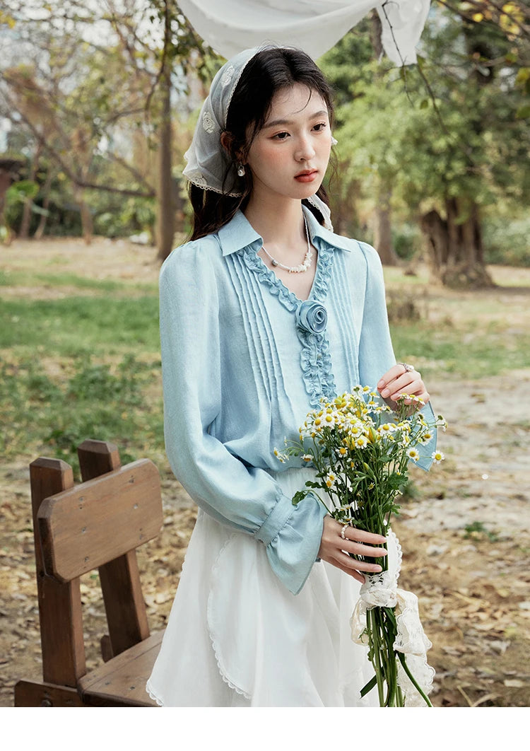 MISHOW V-Neck Long Flare Sleeve Solid Blouse MXE14X1730