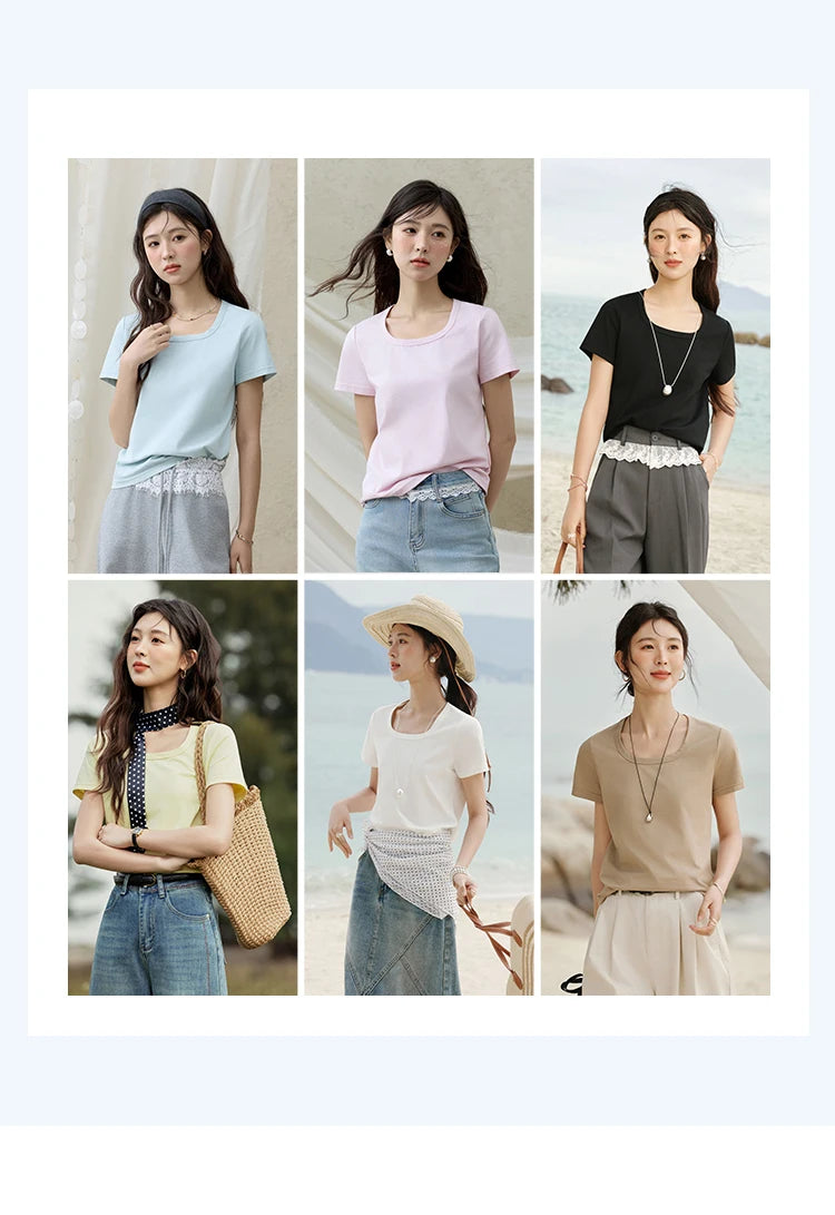 Mishow Solid Square Neck Straight Tee MXE15T0483